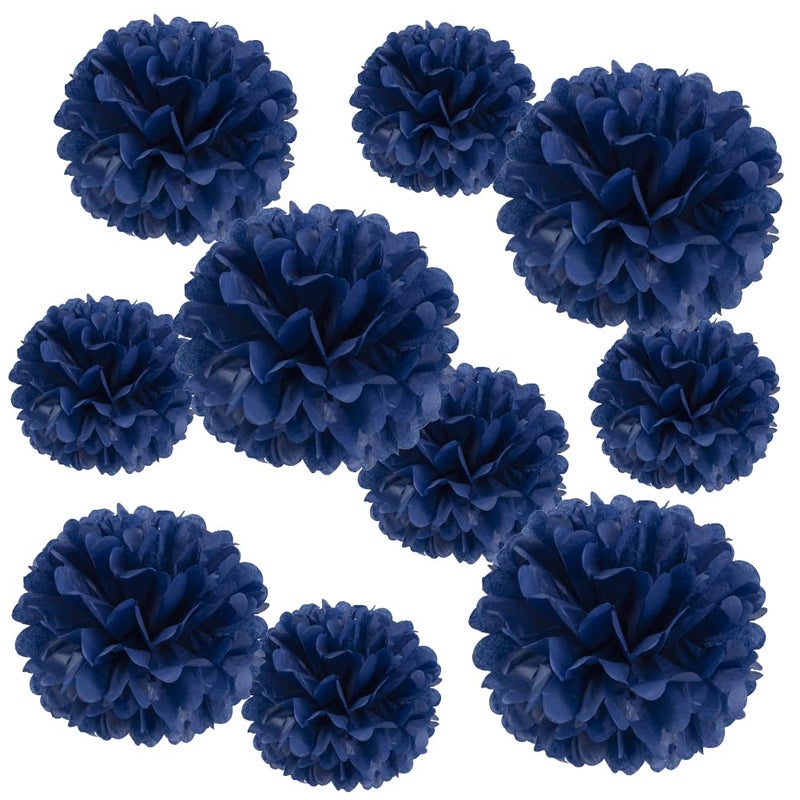 Easy Joy 10 Pcs Paper Pom Poms Flowers for Wedding, Birthday Party, Baby Shower, Nursery Decor, Bachelorette Party Hanging Decor, Easy Joy (10 inch, Navy Blue) - Image 1